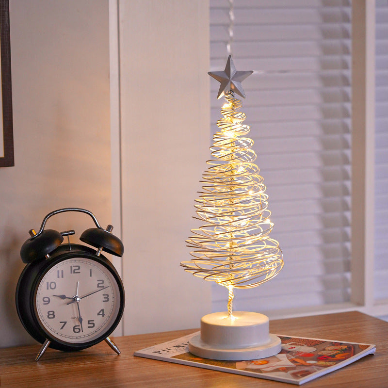 LED Christmas Tree Spiral Light Table Ornament Wrought Iron Xmas Tree Bedroom Desk Lamp Christmas Atmosphere Night Light Decor 🇨🇳