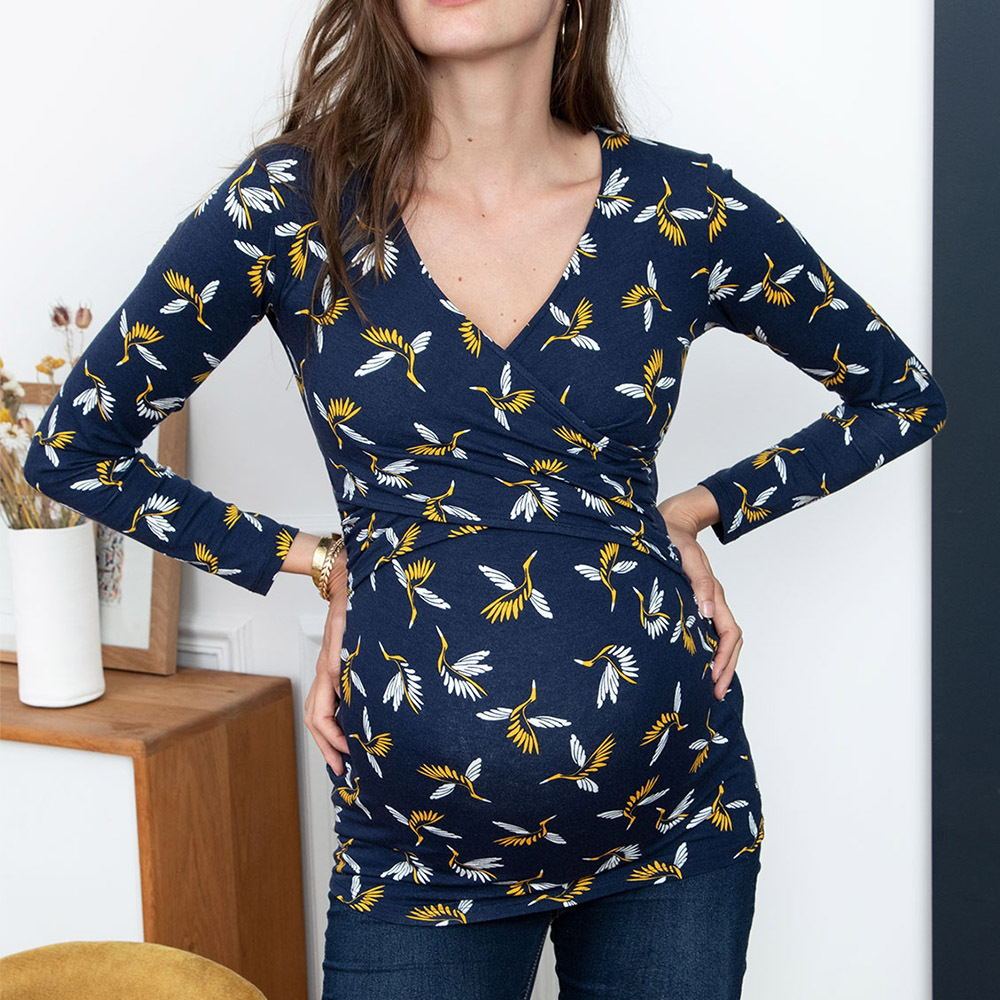 Deep V-neck print long sleeves 🇨🇳