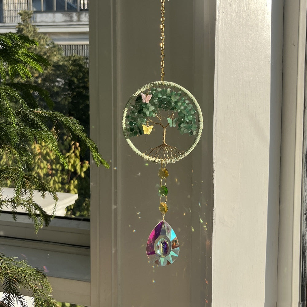 Four Colors Natural Crystal Lucky Tree Sun Catcher Crystal Wind Chimes 🇨🇳