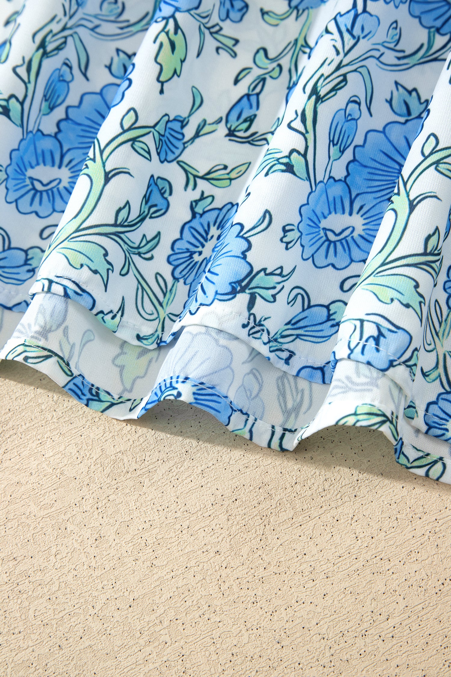 Sky Blue Floral Striped Patchwork Knot Straps 2pcs Short Set 🇺🇸