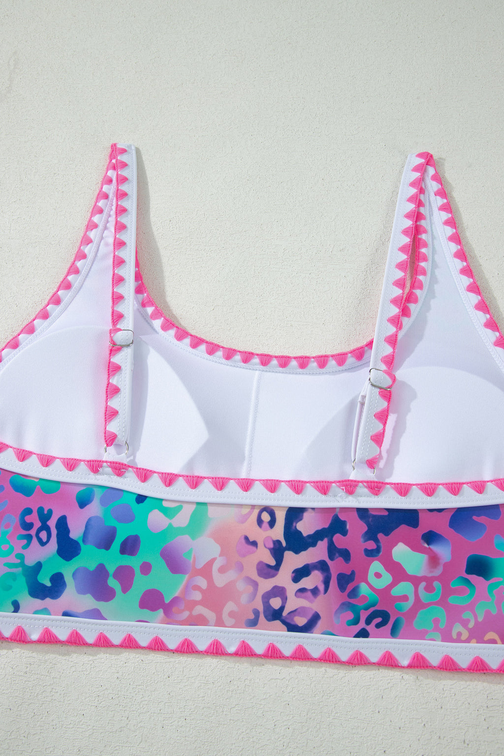 Pink Leopard Ricrac Trim Square Neck High Waist Bikini 🇺🇸
