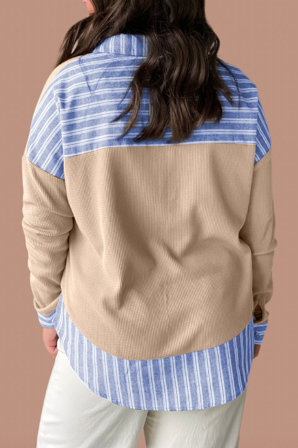 Parchment Plus Size Striped Contrast Trim Waffle Knit Collared Top 🇺🇸