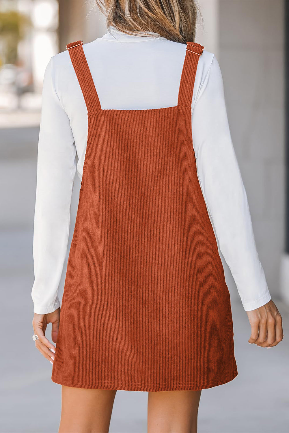 Cinnamon Solid Front Pockets Sleeveless Corduroy Overall Dress 🇺🇸