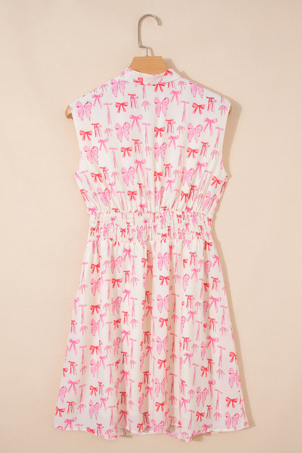 Pink Full Zip Cinched Waist Sleeveless Bow Mini Dress 🇺🇸