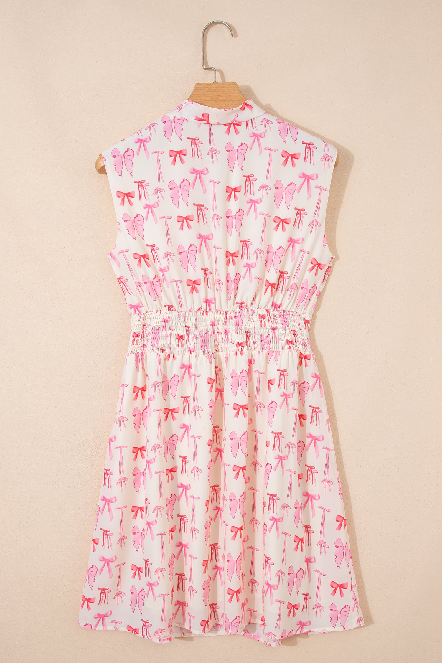 Pink Full Zip Cinched Waist Sleeveless Bow Mini Dress 🇺🇸