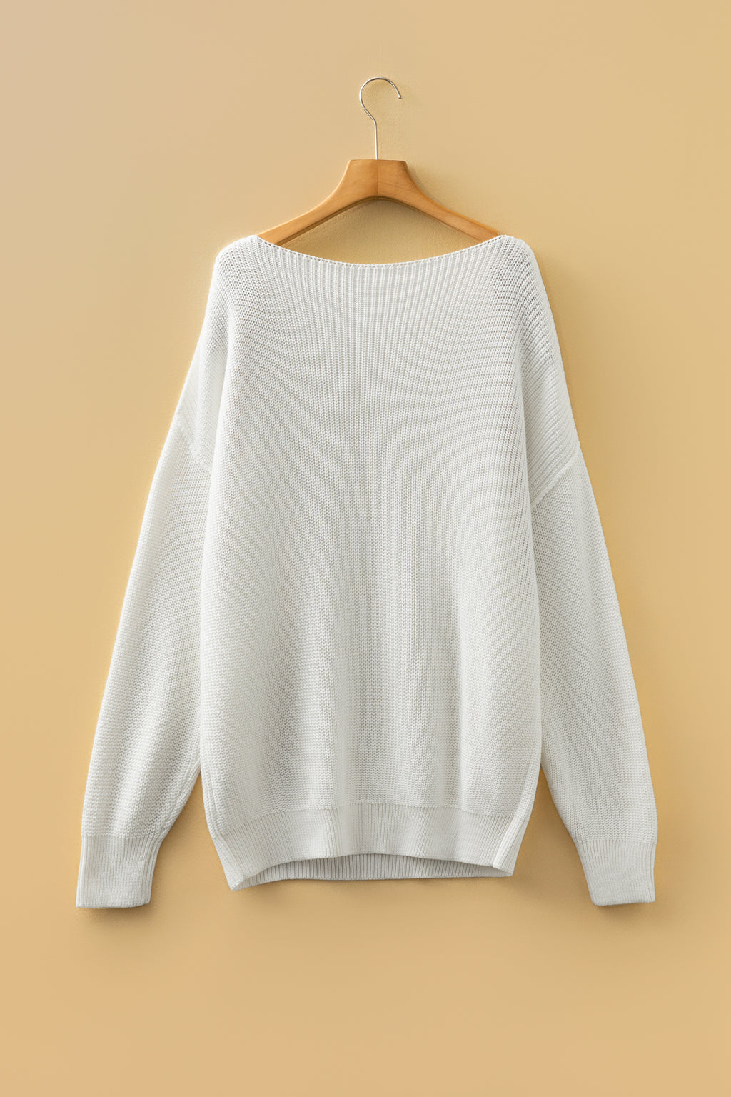 White Asymmetric Neck Drop Shoulder Baggy Slouchy Sweater 🇺🇸
