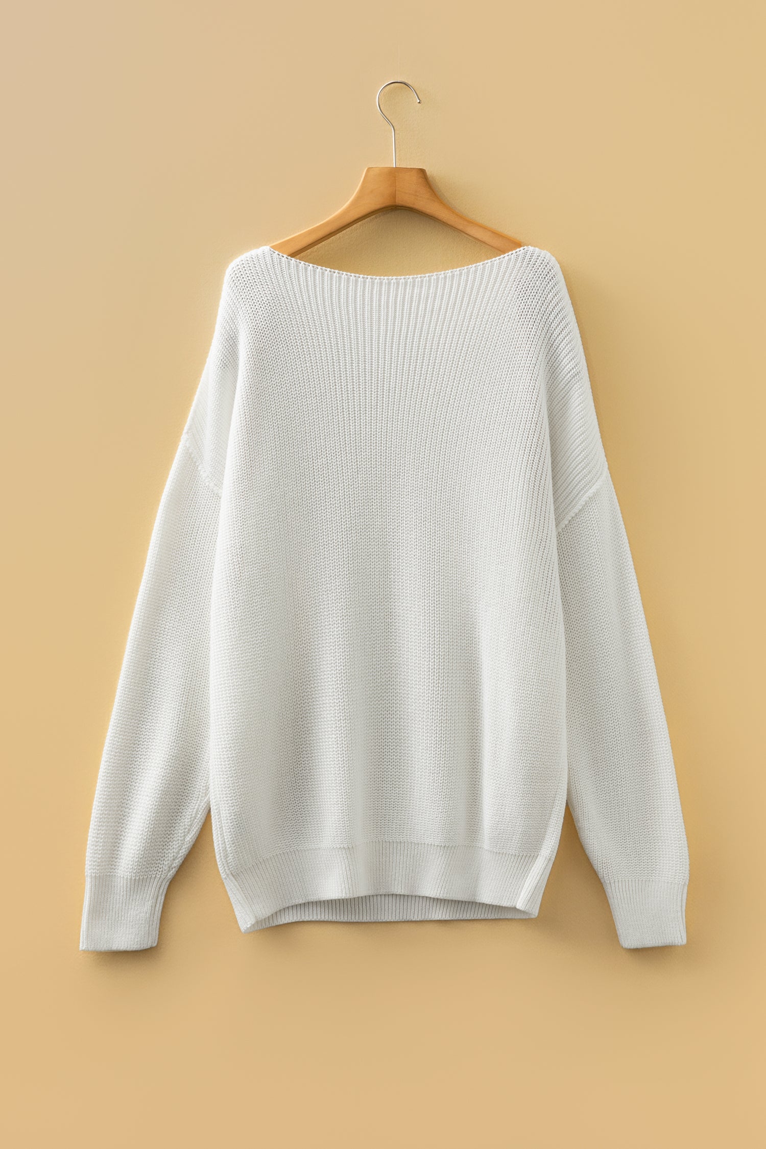 White Asymmetric Neck Drop Shoulder Baggy Slouchy Sweater 🇺🇸
