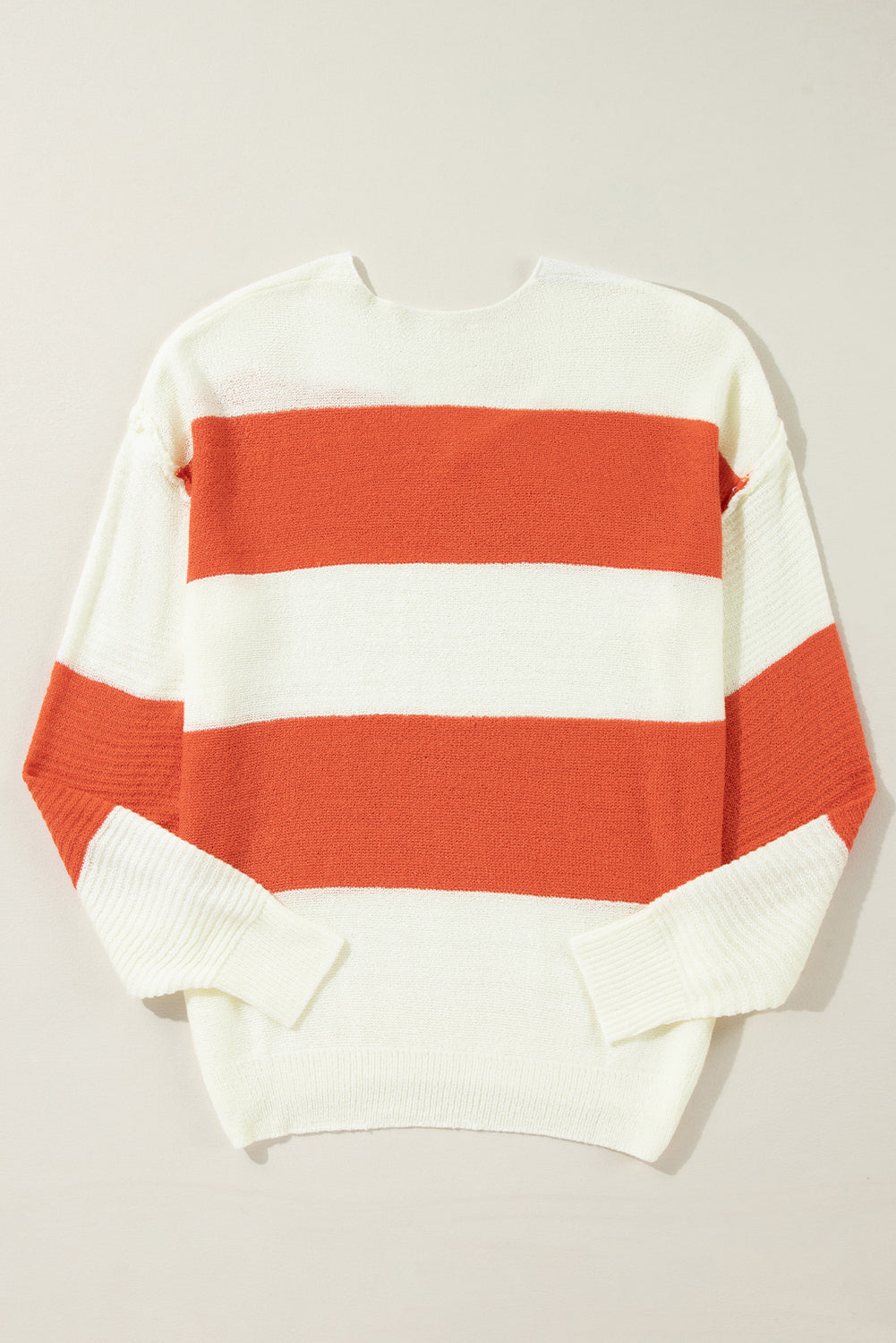 Orange Stripe Loose Color Block Drop Shoulder Bubble Sleeve Sweater 🇺🇸
