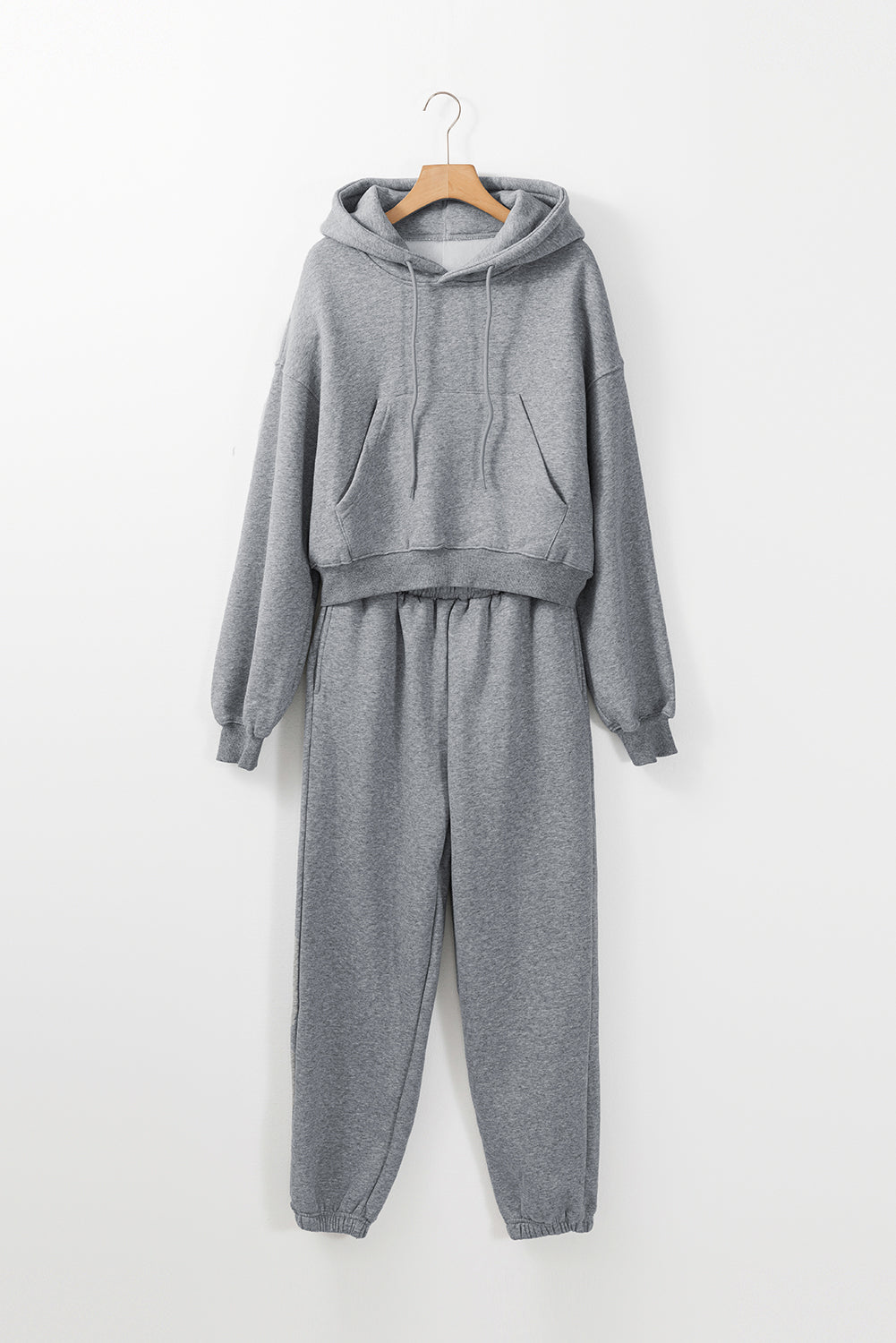 Grey Solid Drop Shoulder Hoodie and Joggers Activewear Set 🇺🇲