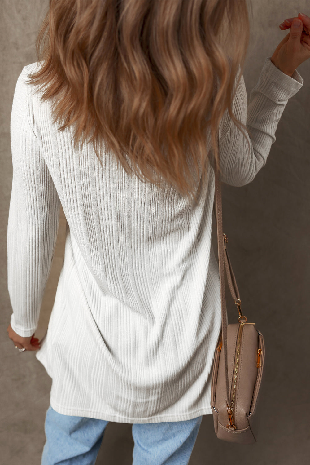 White Solid Color Ribbed Button up Tunic Cardigan 🇺🇲