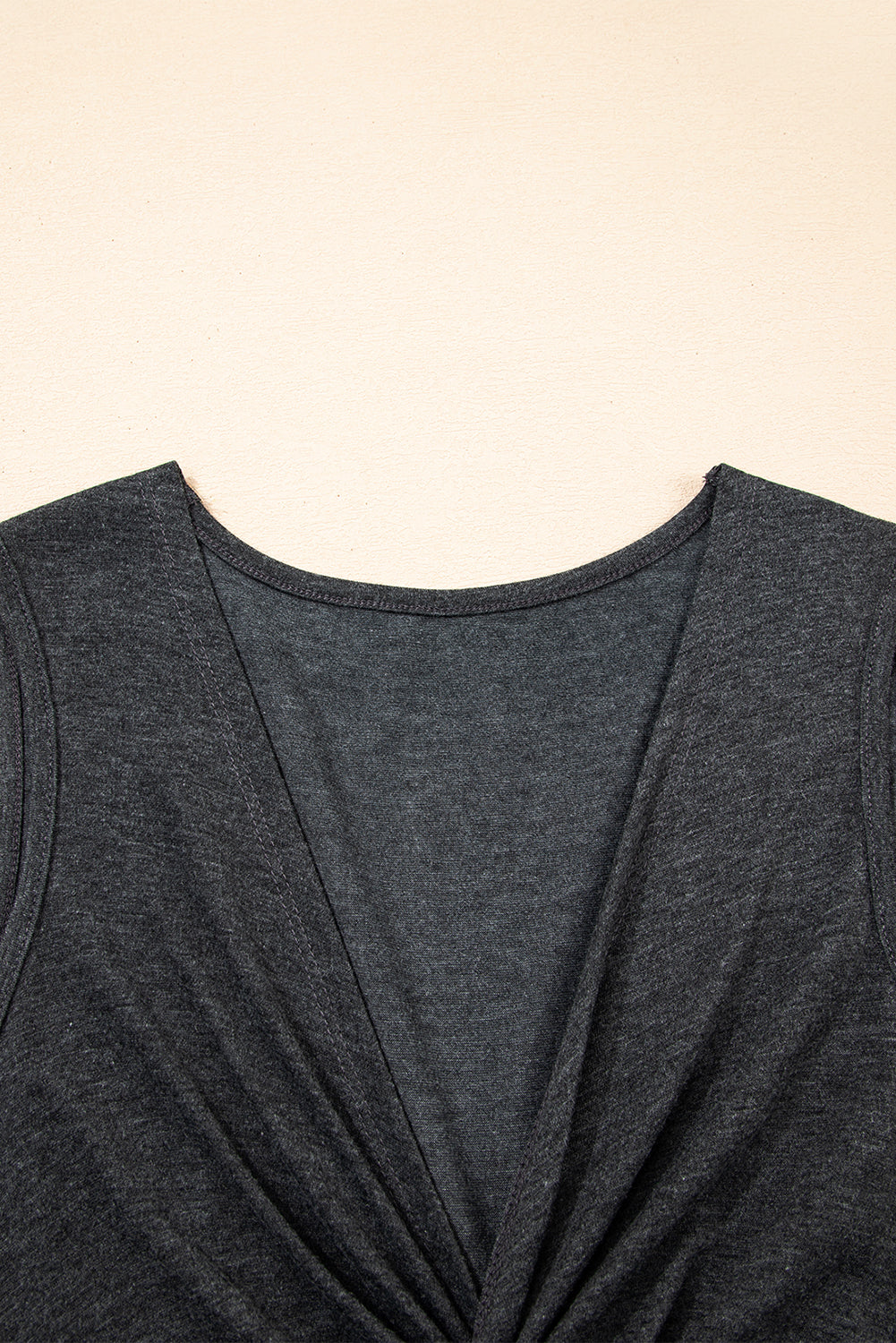 Carbon Grey Twisted Bust V Neck Sleeveless Dress 🇨🇳
