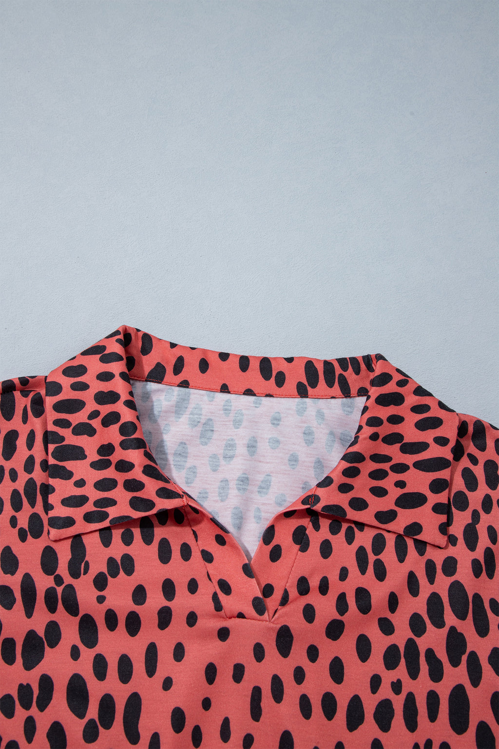 Red Leopard Print Long Sleeve V Neck Plus Size Midi Dress 🇺🇸