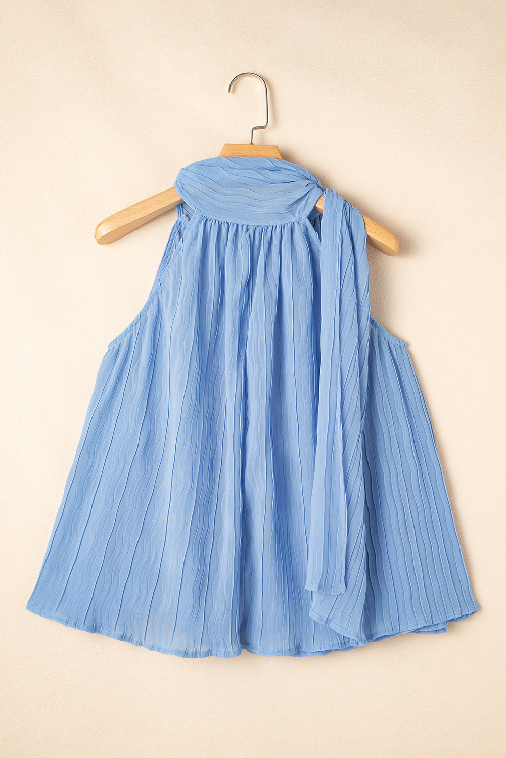 Myosotis Textured Pleated Tied Mock Neck Flowy Tank Top 🇨🇳