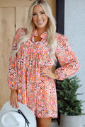 Khaki Abstract Printed Long Sleeve Tied Neckline Mini Dress 🇺🇸