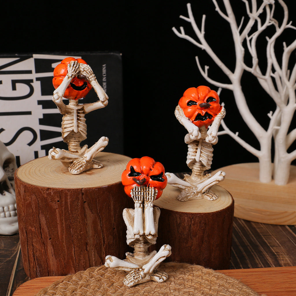 Pumpkin Head Skull Doll Ornaments Home Halloween Layout Props 🇨🇳