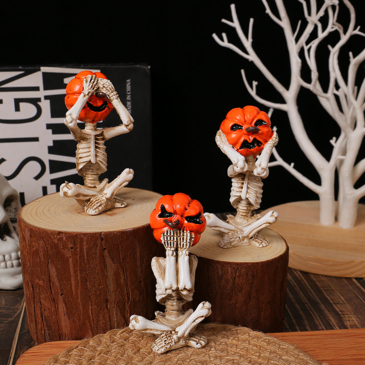 Pumpkin Head Skull Doll Ornaments Home Halloween Layout Props 🇨🇳