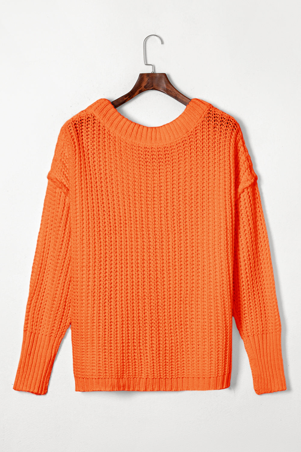 Orange Ribbed Knit Round Neck Slouchy Chunky Sweater 🇺🇸