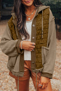 Jungle Green Quilted Textured Patchwork Loose Fit Hooded Jacket 🇺🇲