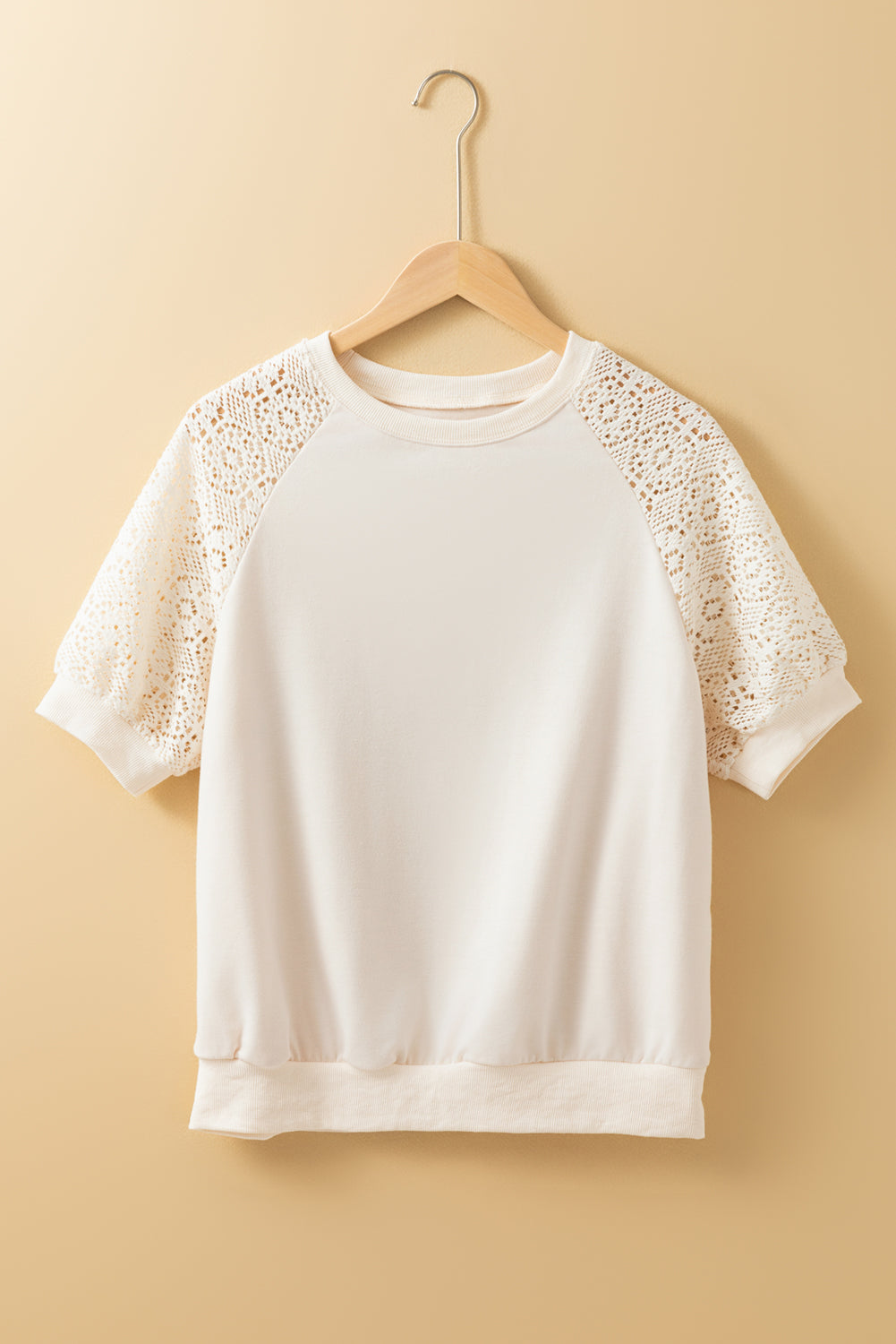 Jet Stream Lace Crochet Short Sleeve Round Neck T Shirt 🇺🇸
