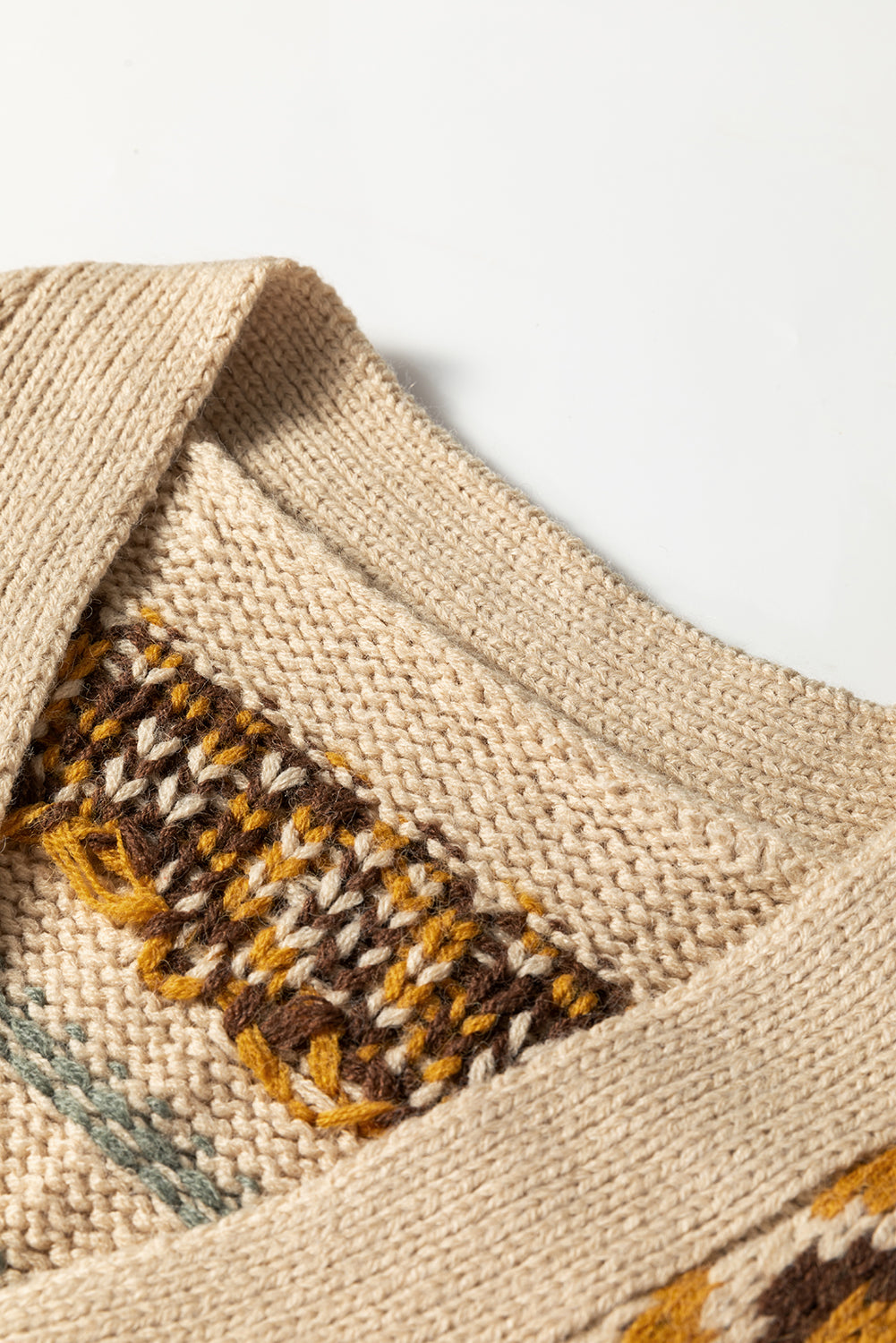 Khaki Western Pattern Knitted Button V Neck Cardigan Sweater 🇺🇸