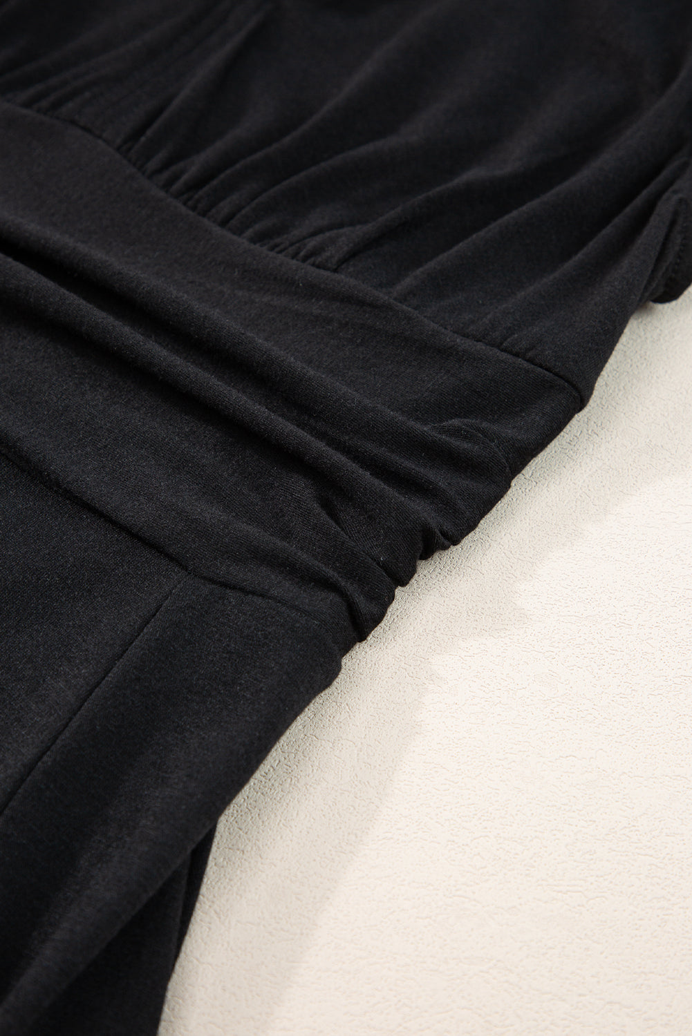 Black Short Sleeve Shirred High Waist V Neck Maxi Dress 🇨🇳
