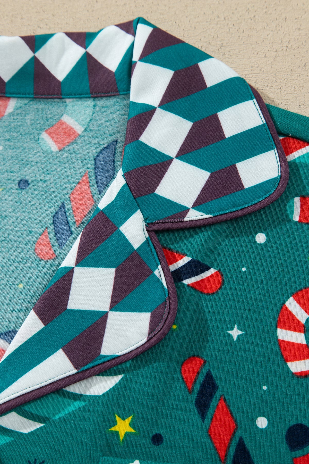 Green Abstract Candy Cane Print Long Sleeve Two Piece Lounge Set 🇺🇸