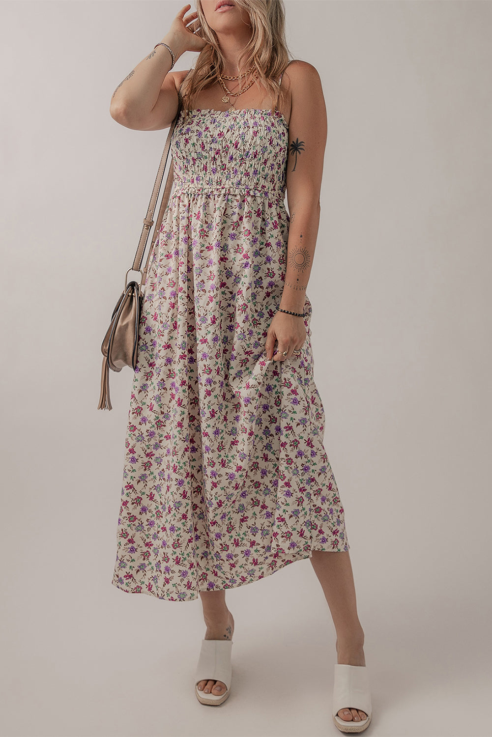 Multicolour Bohemian Ditsy Floral Smocked Fit Flare Sundress 🇺🇸