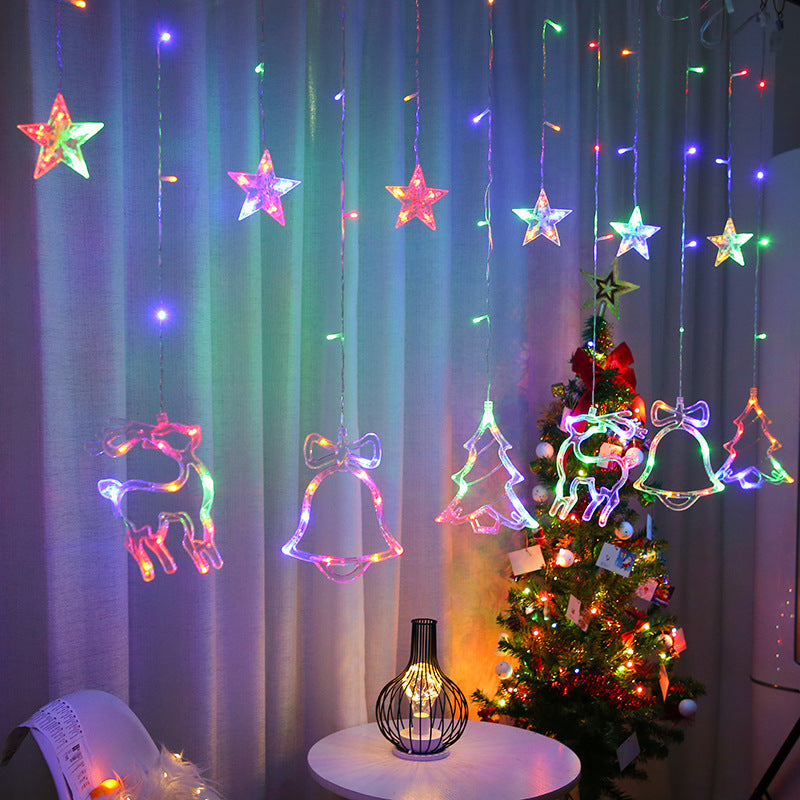 Christmas Deer Tree Bells Star String Fairy Lights Curtain Light Outdoor Garland 🇨🇳