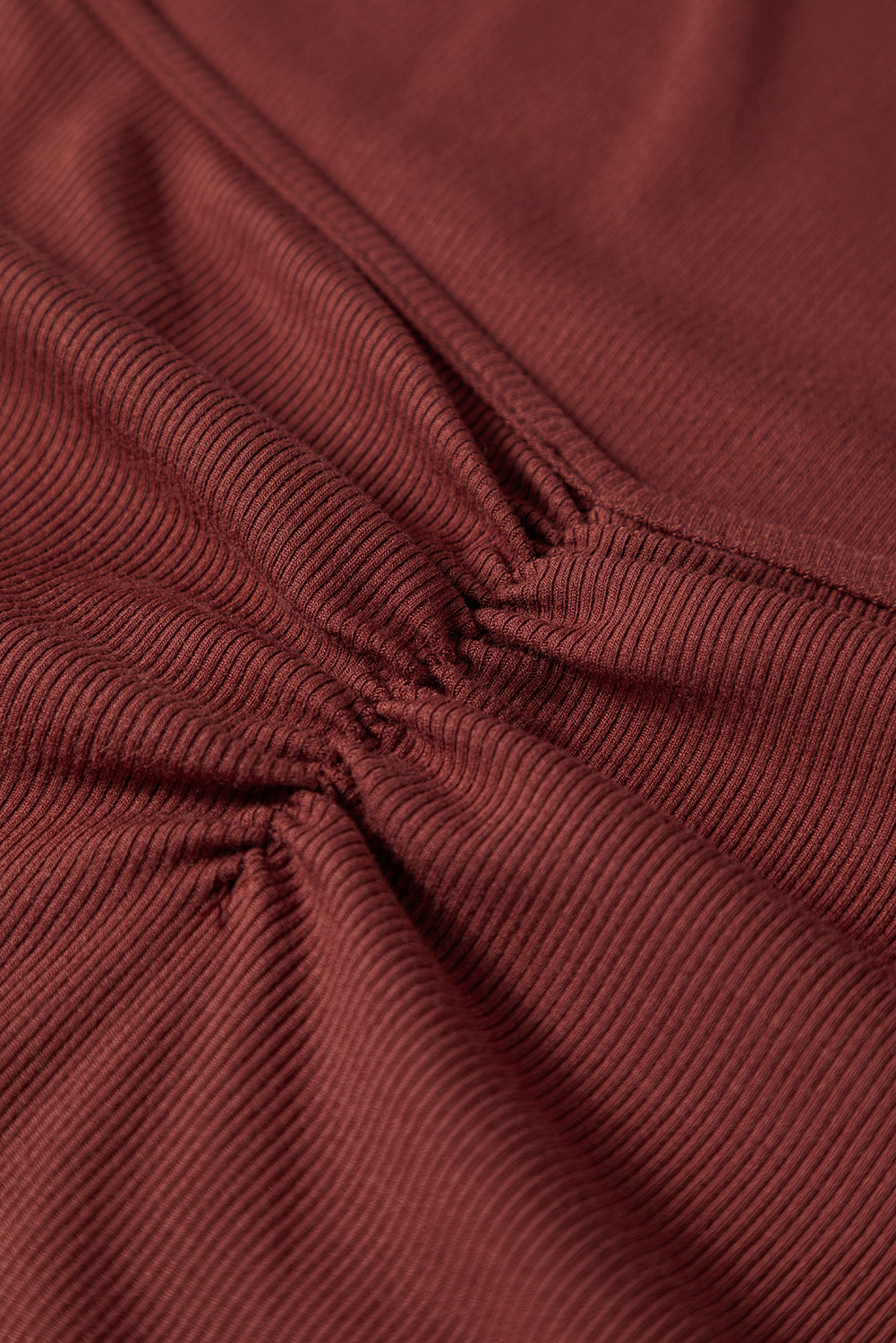 Burgundy Gathered Bust Square Neck Ribbed Fit Long Sleeve Top 🇺🇸