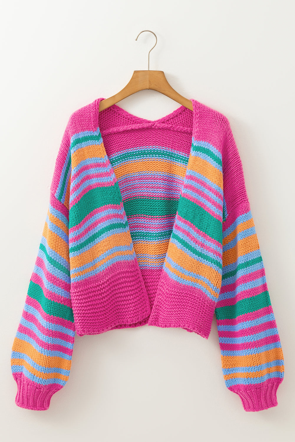 Rose Stripe Colorful Puff Sleeve Drop Shoulder Loose Cardigan 🇺🇲