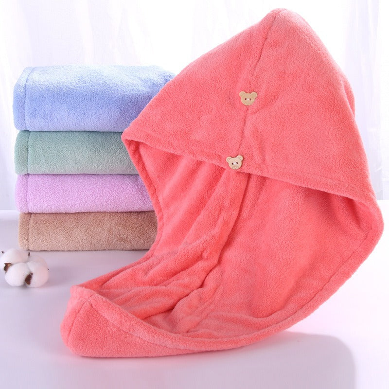 Super absorbent double-layer thickened coral velvet quick drying hair towel, shower cap, and headband towel