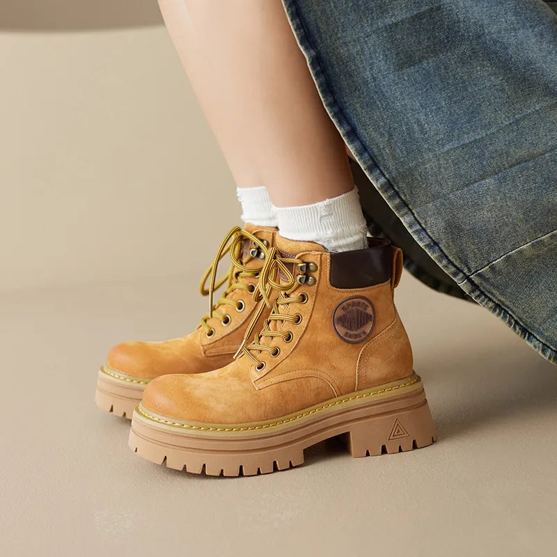 Round Toe Platform Lace Up Boots 🇨🇳