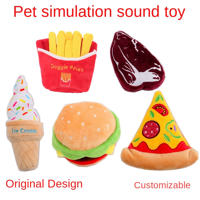 Pet Plush Toy Simulation Pizza Hamburger Steak Ice Cream French Fries Sound Dog Toy Pet Product 🇨🇳