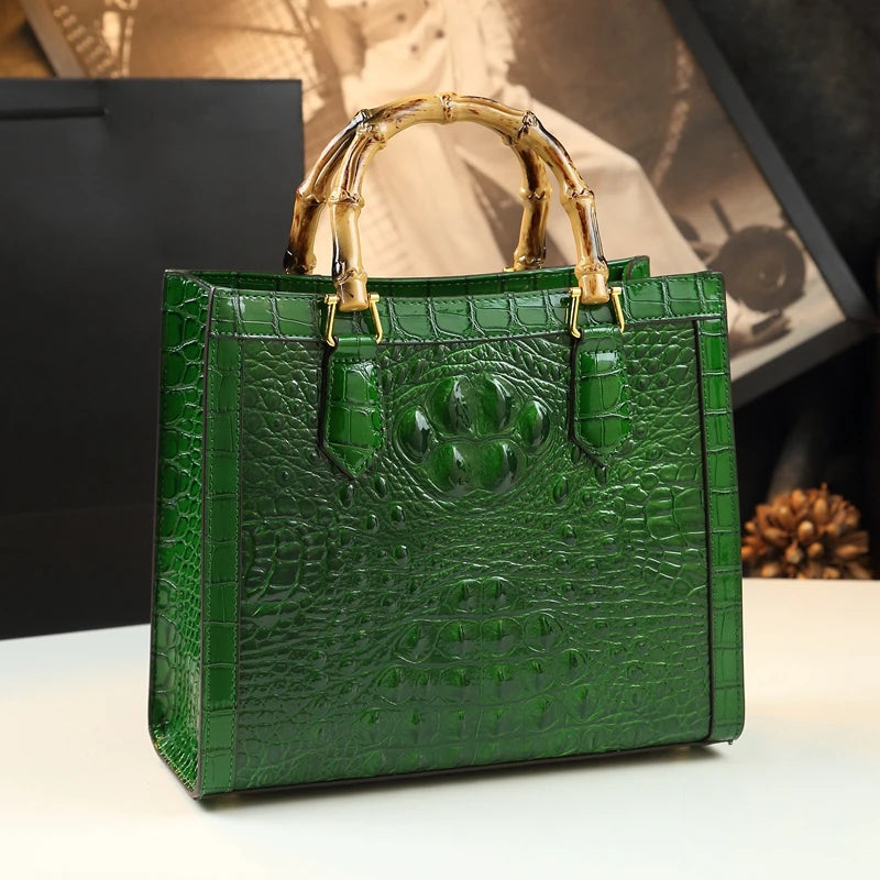 Brand Genuine Leather Bamboo Women's Bag Crocodile Pattern Handbag 🇨🇳