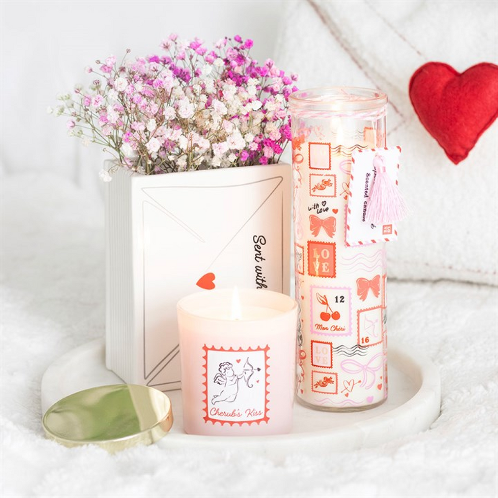 Postage Stamp Print Sparkling Rose Tube Candle 🇬🇧