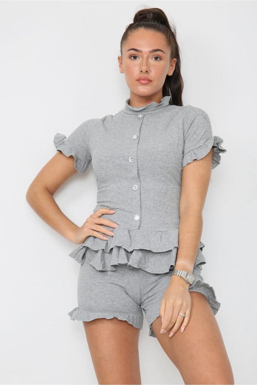 Diamond Frilled Edge Short Co-Ord Set 🇬🇧