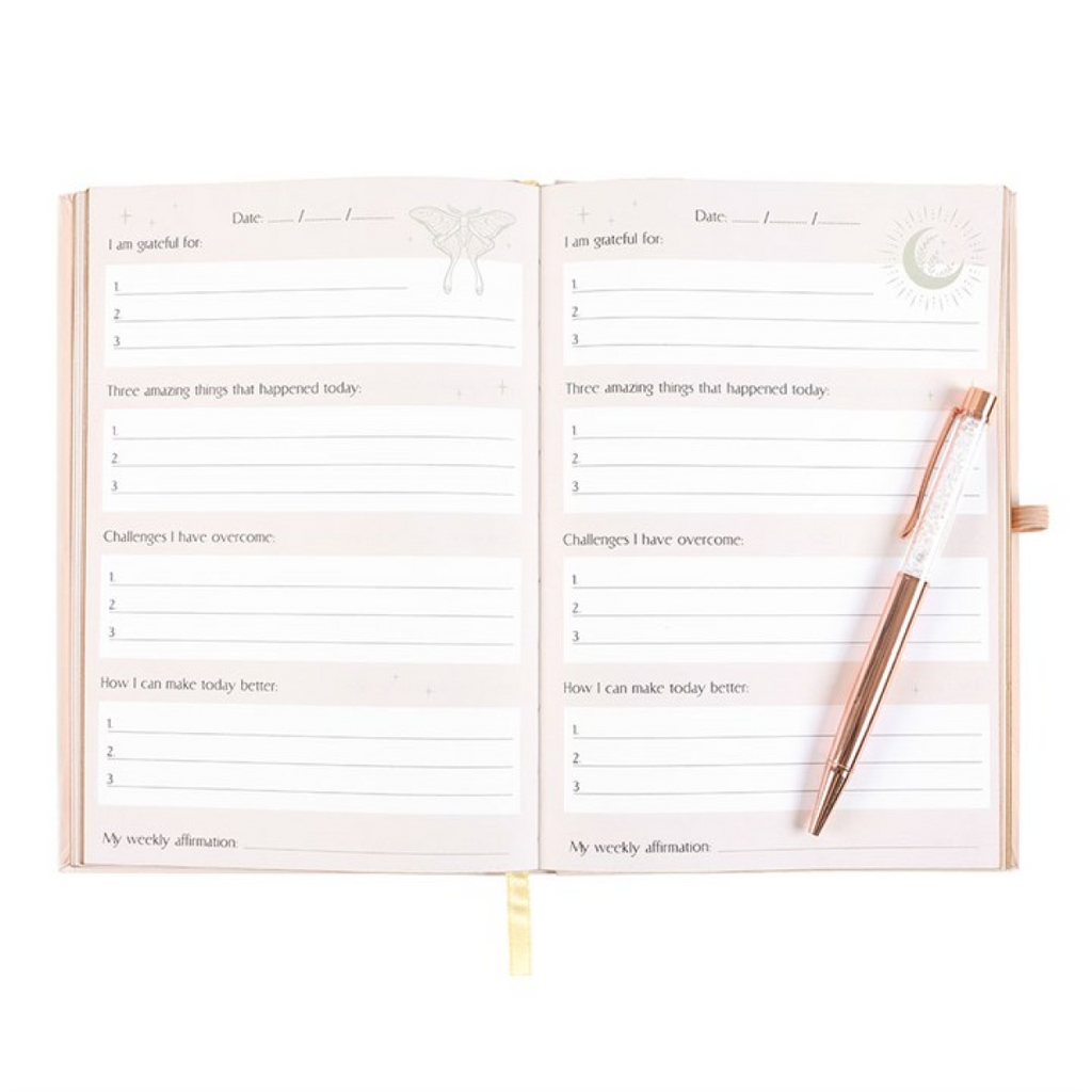 Luna Moth Daily Reflection Journal and Clear Quartz Crystal Pen 🇬🇧