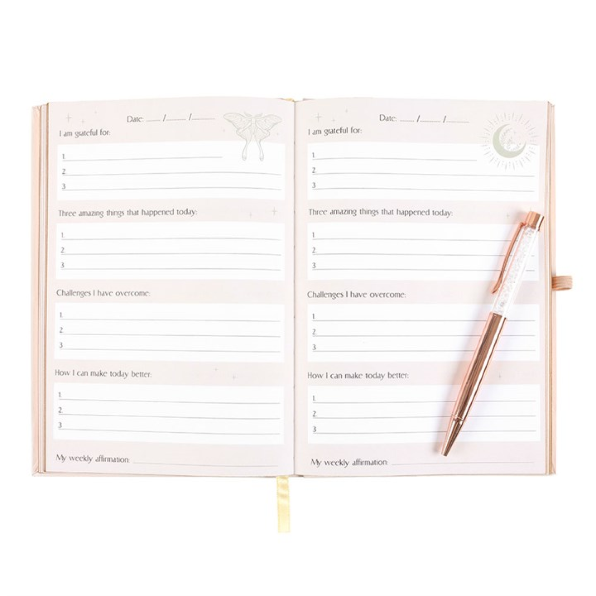 Luna Moth Daily Reflection Journal and Clear Quartz Crystal Pen 🇬🇧