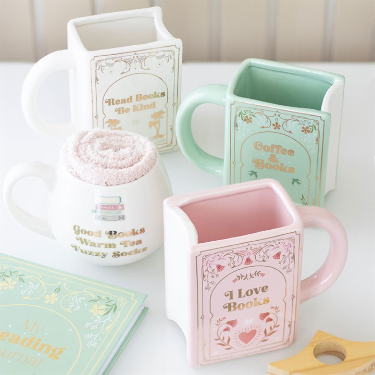 Coffee and Books Green Book Shaped Mug 🇬🇧