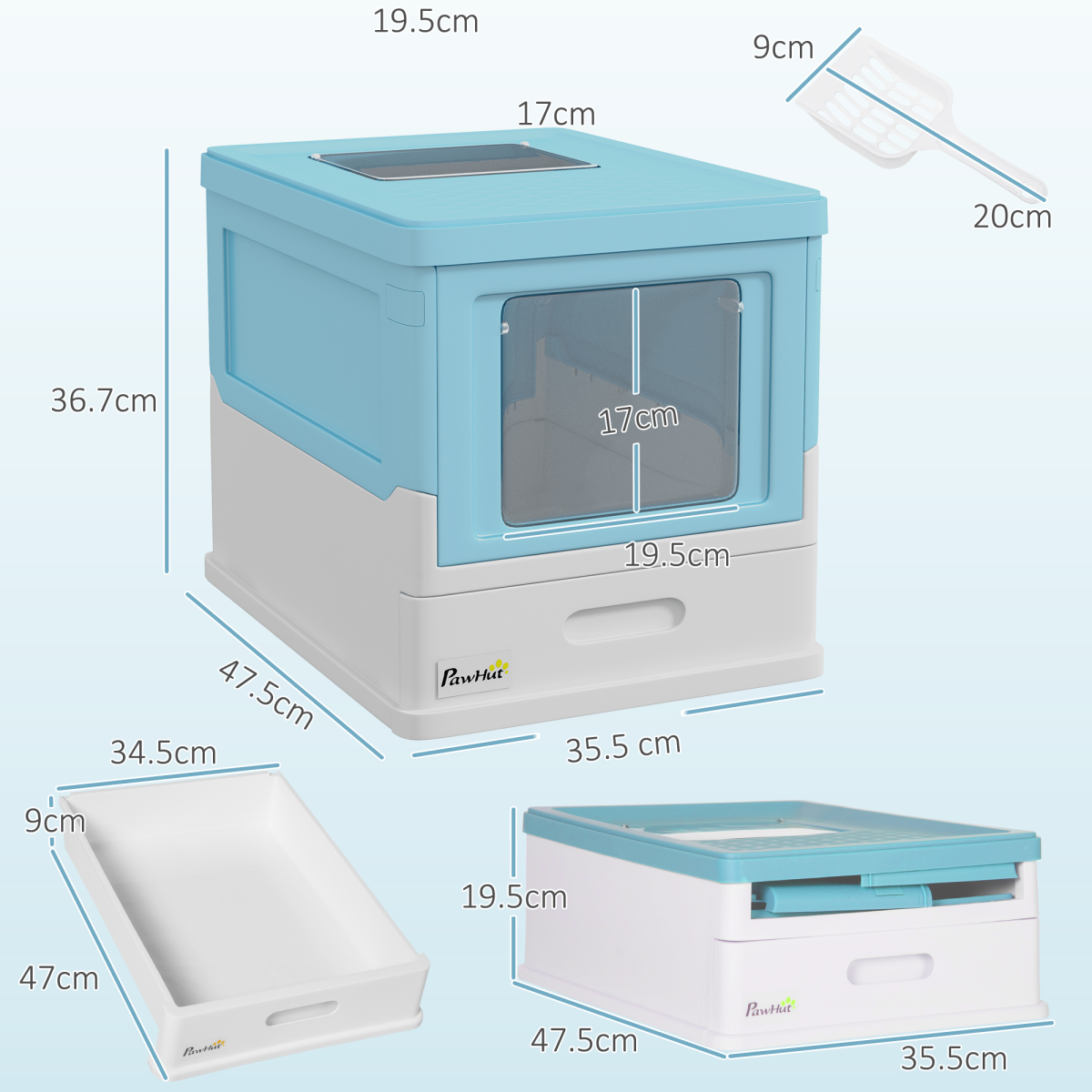 PawHut Hooded Cat Litter Box, Pet Toilet w/ Scoop, Tray - Light Blue 🇬🇧