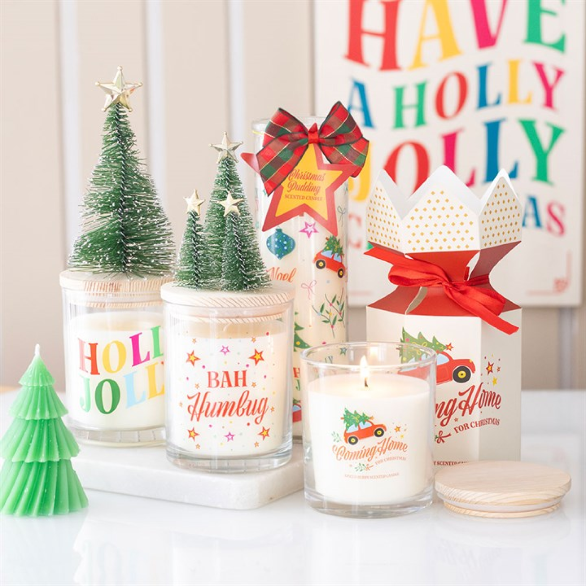 Holly Jolly Pine & Fir Glass Candle with Tree 🇬🇧