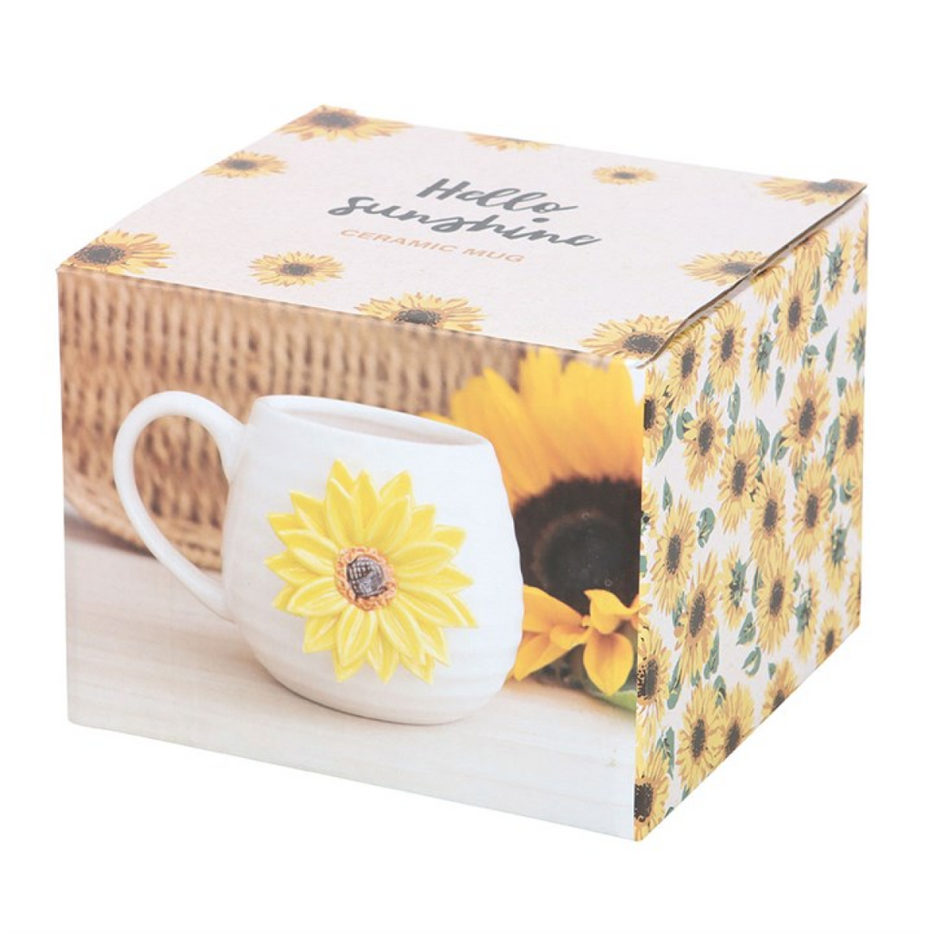 Hello Sunshine Rounded Mug with 3D Sunflower 🇬🇧