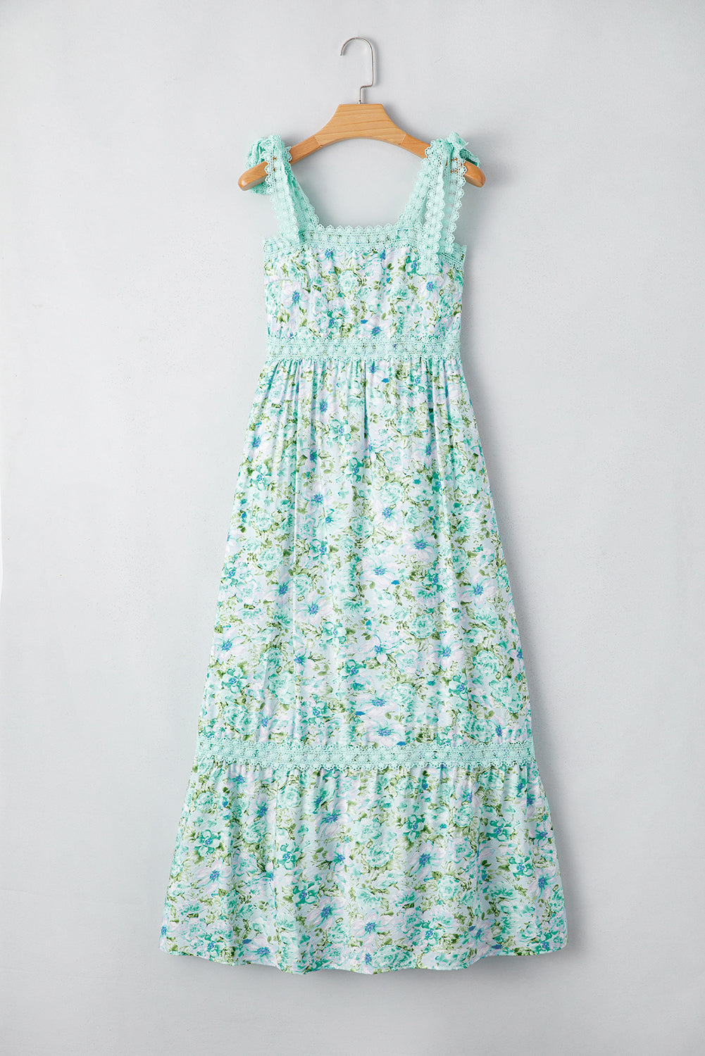 Green Floral Lace Tied Strap Empire Waist Maxi Dress 🇨🇳