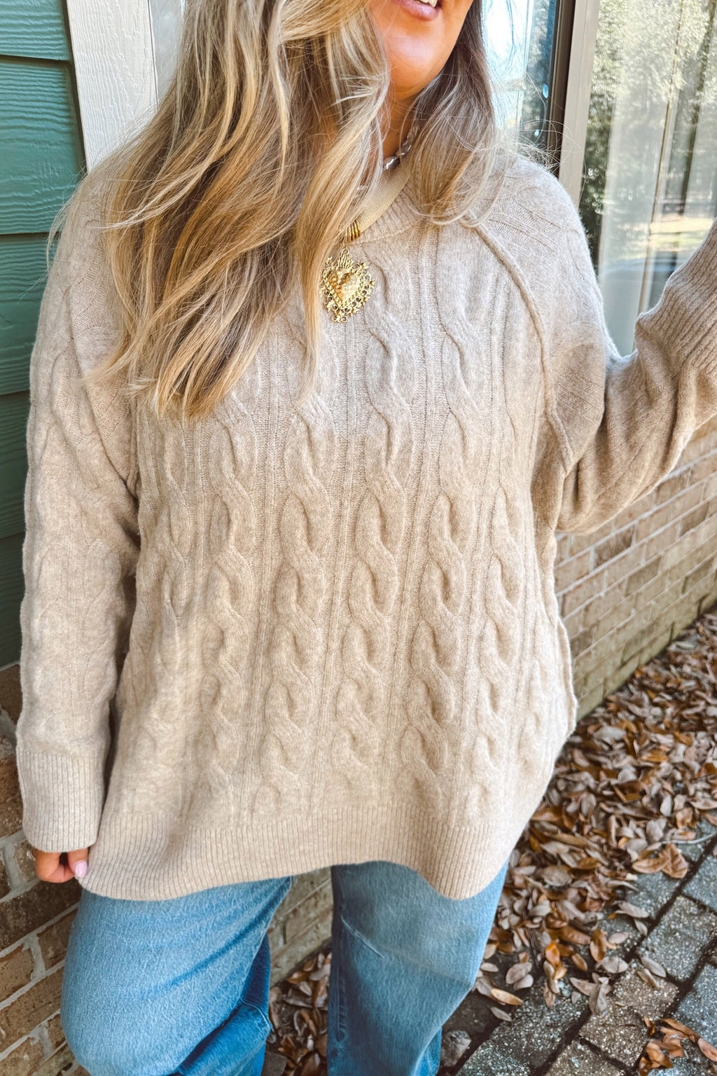 Parchment Oversized Cable Knit Long Sleeve Round Neck Tunic Length Plus Size Sweater 🇺🇸
