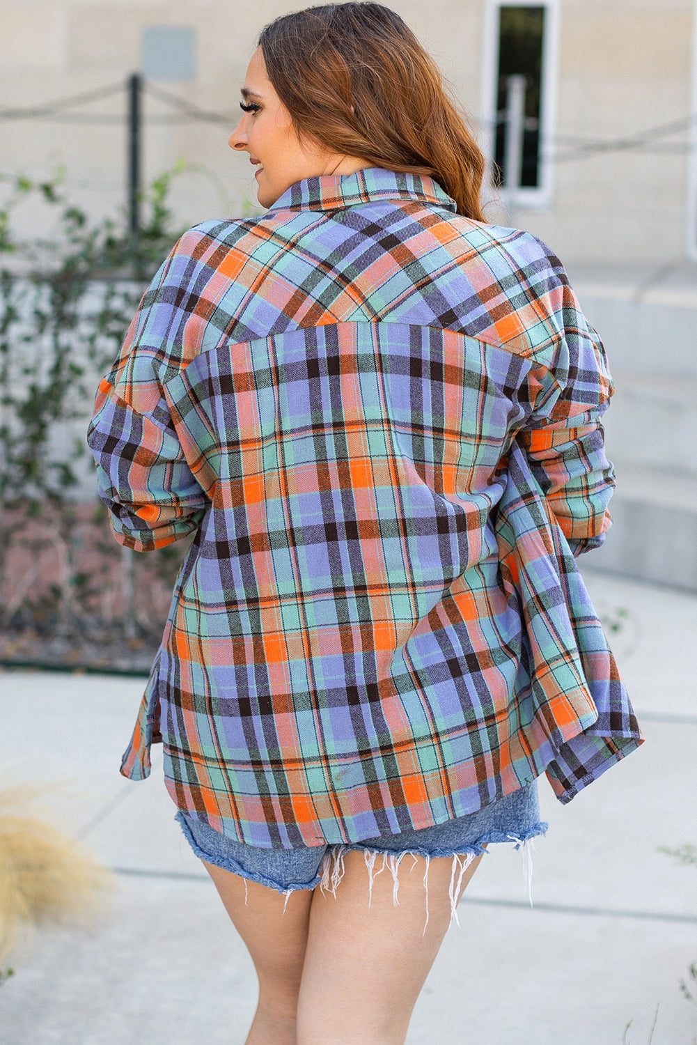 Orange Plus Size Plaid Print Buttoned Shirt 🇺🇸