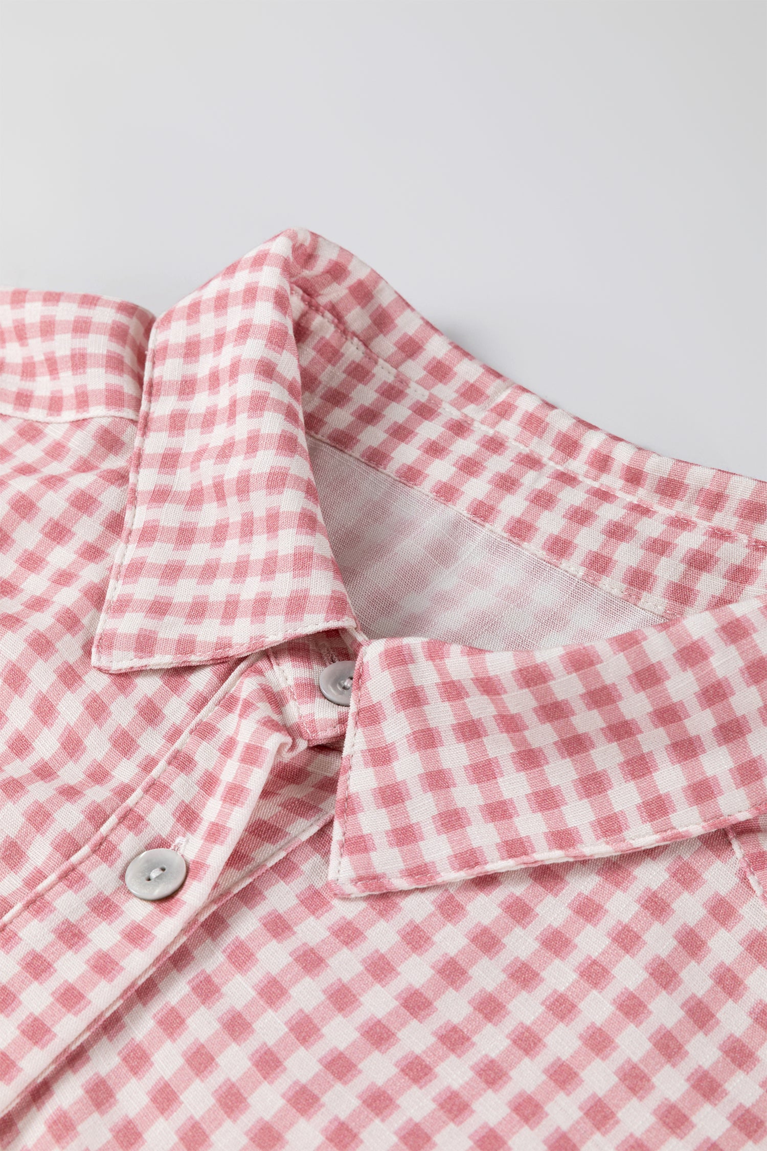 Pink Plaid Half Sleeve Ruffle Hem Button Down Shirt 🇺🇸