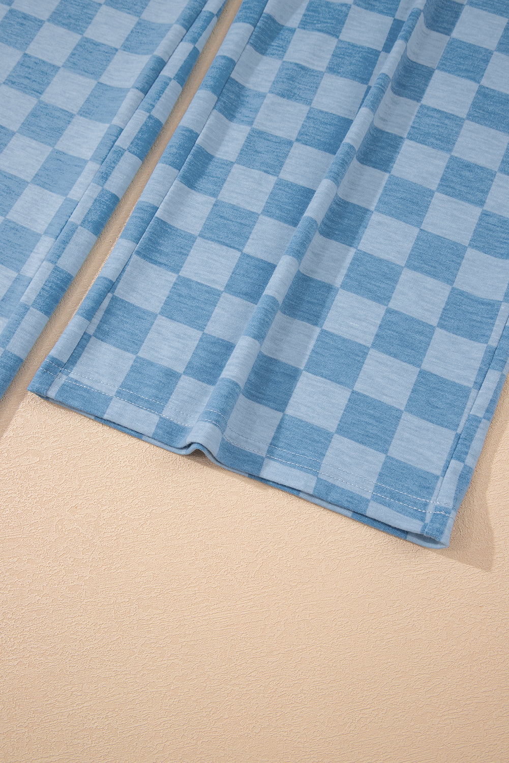 Sky Blue Checkered Elastic High Waist Loose Casual Pants 🇨🇳