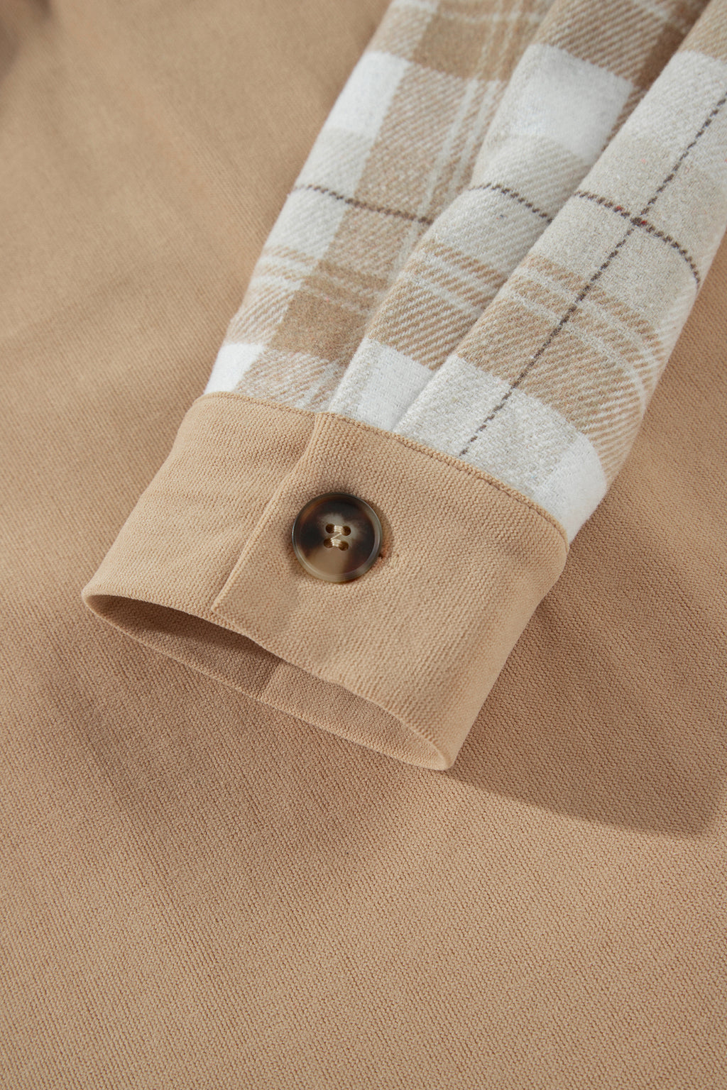 Light French Beige Plaid Colorblock Shirt Collar Shift Shacket 🇺🇸
