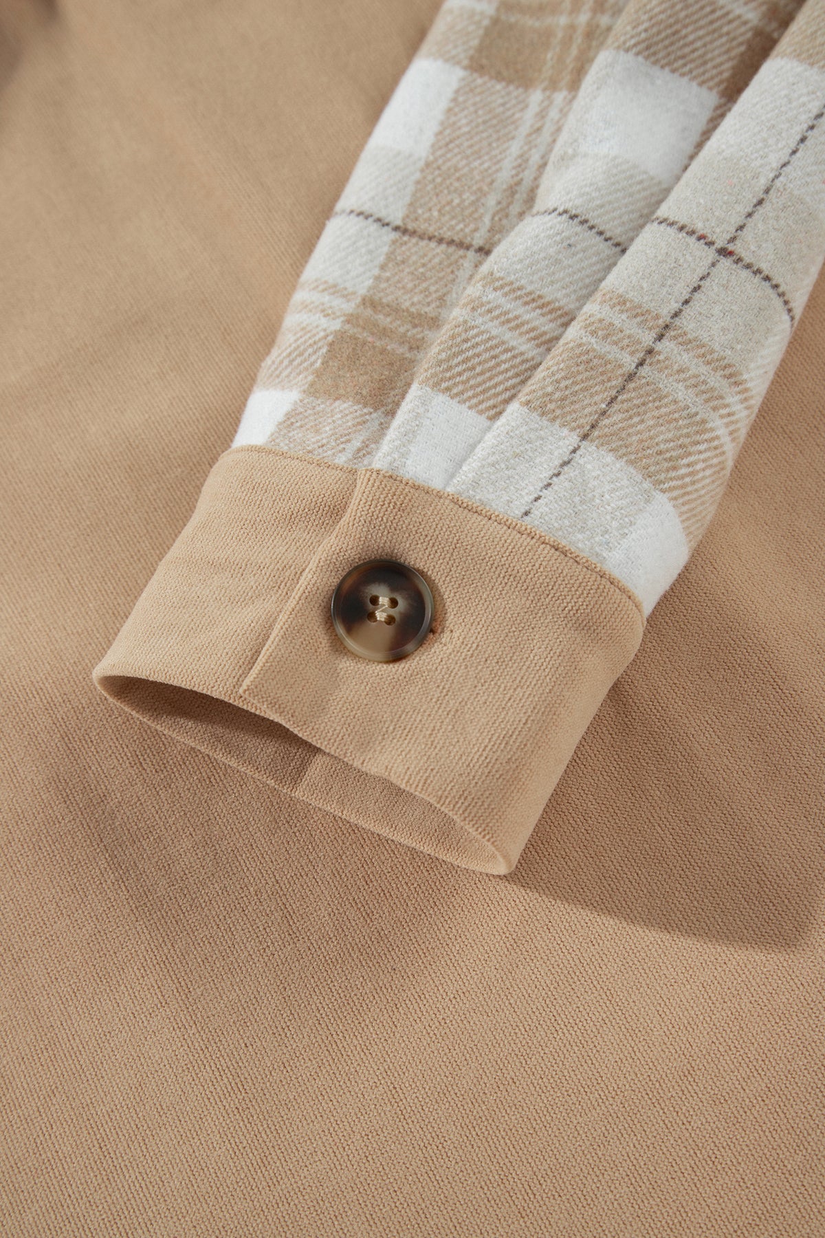 Light French Beige Plaid Colorblock Shirt Collar Shift Shacket 🇺🇸