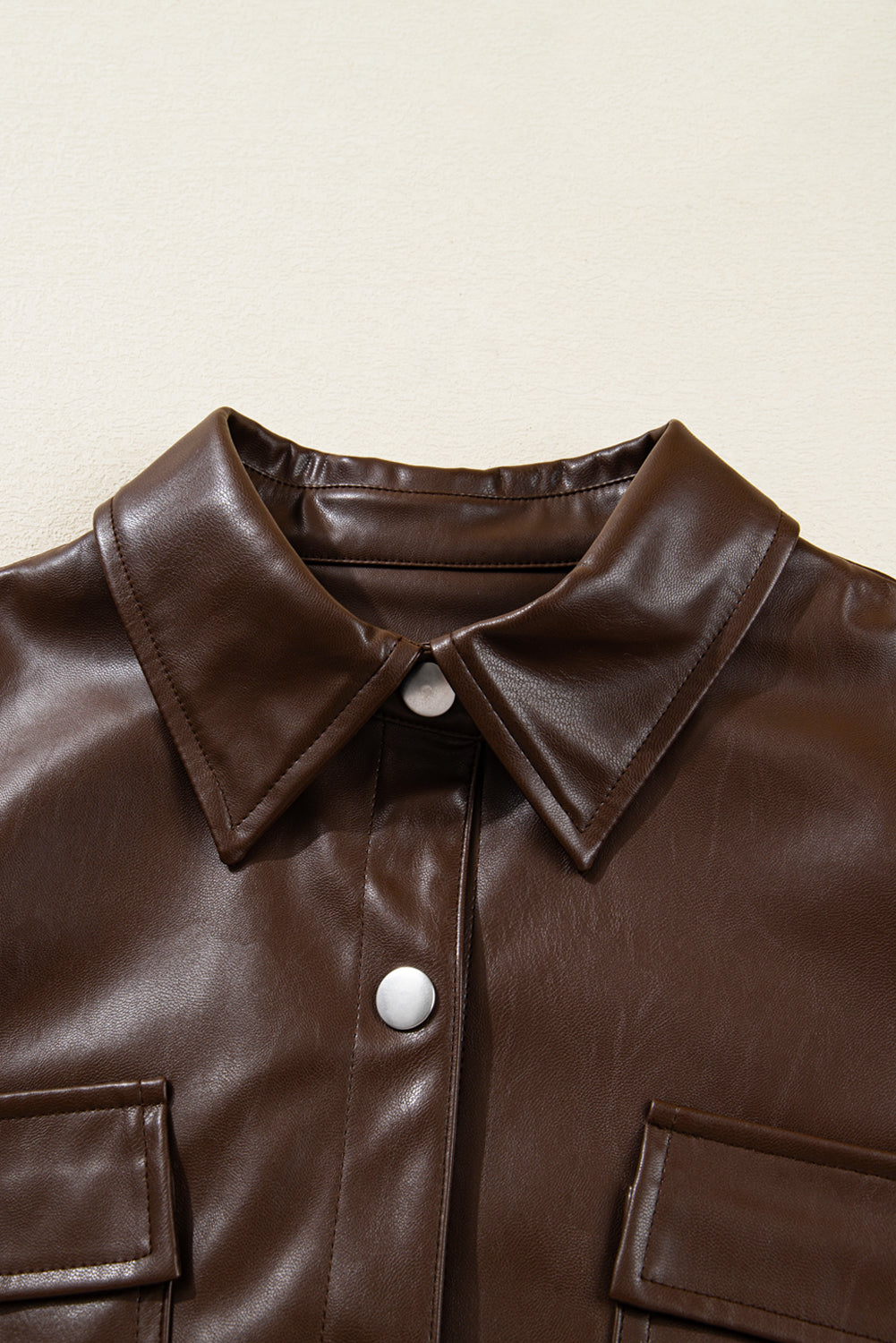 Chicory Coffee Double Flap Pocket Drawstring Hem Leather Jacket 🇺🇸